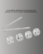 Yeniden Kullanılabilir 304 Çelik Metal Buz Küpleri 4'lü Set