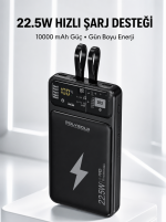 Powerbank Hızlı Şarj 10000 mAh Dahili Kablo Yeni Nesil