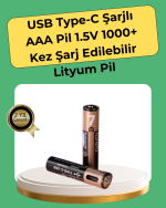 AAA Boyutunda USB Şarjlı Pil – Kompakt Tasarım, Geniş Uyumluluk