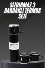 Termos Seti Paslanmaz Çelik 3 Bardaklı Vakumlu Termos Set 500 Ml 12 Saate Kadar Isı Koruma