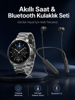 Alarm ve Titreşim Özellikli Akıllı Saat ve Mikrofonlu Kablolu Bluetooth Kulaklık 60 Saat