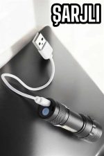 Şarjlı Metal Zoomlu El Feneri Işıldak Led Işık Taşınabilir El Lambası