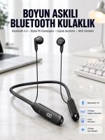 60 Saat Kablolu Boyun Askılı Dijital Göstergeli Bluetooth Kulaklığı Yeni Nesil