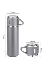 Termos Seti Paslanmaz Çelik 3 Bardaklı Vakumlu Termos Set 500 Ml 12 Saate Kadar Isı Koruma