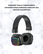 Kablosuz RGB Işıklı Katlanabilir Bluetooth Kulak Üstü Kulaklık