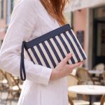 Sofia Kanvas Çizgili Kadın Portföy & Clutch El Çantası Lacivert