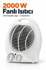 Termostat ve Kademe Ayarlı Beyaz Fanlı Isıtıcı