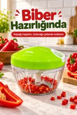 Manuel Sebze Doğrayıcı Çekme Tutacaklı Üç Bıçaklı