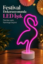 Flamingo Neon Lamba Beyaz Gövdeli Yuvarlak Tabanlı