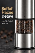Şeffaf Hazneli Tuz Karabiber Öğütücü Pilli Taşınabilir Mutfak Aleti