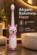 Elektrikli Diş Fırçası Pembe Beyaz Geyik Tasarımlı