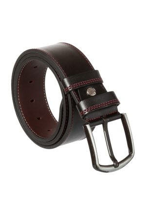 4.5 cm. Spor Suni Deri Kırmızı Dikişli Kemer Siyah