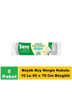 Sera Çöp Torbası Büzgülü Nergis Kokulu Büyük Boy 10 Lu 65 x 70 Cm x 5 Paket
