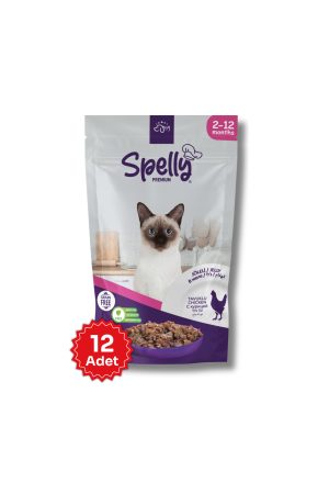12 Adet x Spelly Premium Yavru Kedi Yaş Mama - Tavuk (85gr)