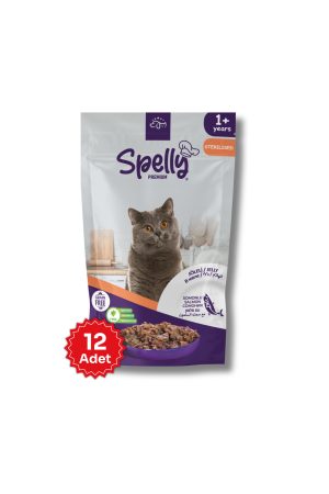 12 Adet x Spelly Premium Kısırlaştırılmış Kedi Yaş Mama - Somon (85gr)