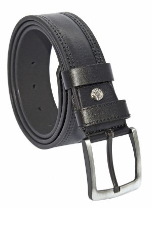 * 4 Cm. Spor Suni Deri Çift Dikişli Model Kemer Siyah