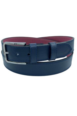 4 Cm. Battal Klasik Suni Deri Dikişli Model Kemer Lacivert