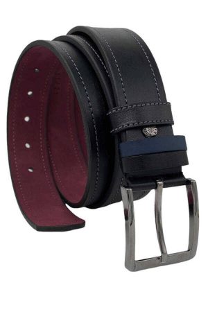 Siyah Rugan Suni Deri Dikişli 4 Cm.lik Klasik Kemer - 7400-90-22y