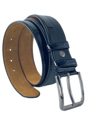 Siyah Rugan Suni Deri Yarım Desenli 4 Cm.lik Klasik Kemer - 7400-901-22kx