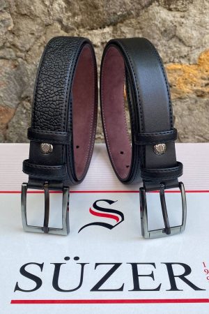 2li Set x 3 Cm Klasik Suni Deri Erkek Çocuk Kemeri Siyah