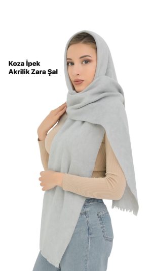 Bilmar Buklet Düz Omuz Şalı Püsküllü 75 x 185 Cm/Açık Gri/Düz
