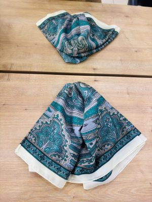 Bilmar İpek Vual Osmanlı Desenli Fular Bandana Estascarf 50 X 150 Cm/Yeşil/Osmanlı Barok