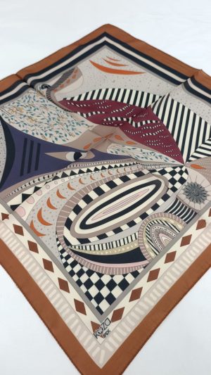 Bilmar İpek Vual Desenli Fular Bandana Estascarf 50 X 50 Cm/Kahverengi/Soyut Etnik