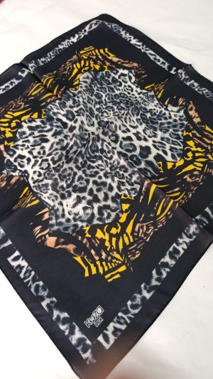 Bilmar İpek Vual Desenli Fular Bandana Estascarf 50 X 50 Cm/SIYAH/Siyah Leopar