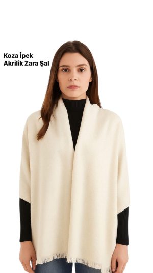 Bilmar Zara Akrilik Desenli Omuz Şalı 75 x 185 Cm/BEYAZ/Çizgili