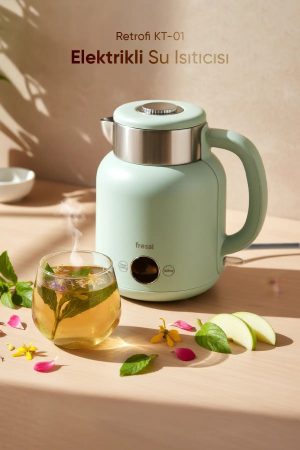 Fressi - Elektrikli Su Isıtıcı Kettle Çelik Hazne Retro 1.5 L Su Yeşili Kt-01 Retrofi