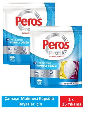Peros Pratik Matik Çamaşır Deterjanı Kapsülü - Tableti 56 Adet Beyazlar (2PK*26)