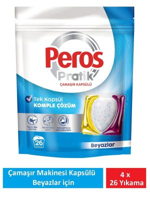 Peros Pratik Matik Çamaşır Deterjanı Kapsülü - Tableti 104 Adet Beyazlar (4PK*26)
