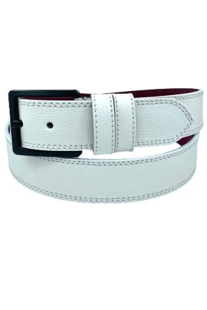 Beyaz Suni Deri Çift Dikişli Model 4 Cm.lik Spor Kemer - 9016-10-22rl