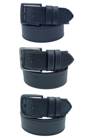3xadet 4.5 Cm Siyah Spor Suni Deri Kemer Siyah-lacivert-gri Çift Dikişli