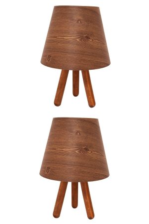 2li Ahşap Desen Tripod Abajur