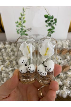 Cam Fanus Kardelen Çiçek ve Fıstık Şekerli Nikah, Söz, Nişan Hediyelik - 50 Adet