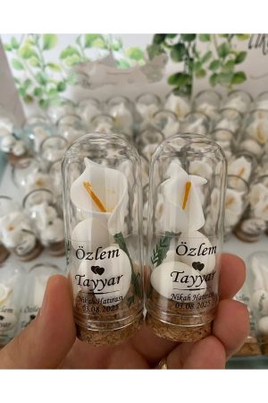 Cam Fanus Kardelen Çiçek ve Fıstık Şekerli Nikah, Söz, Nişan Hediyelik - 25 Adet