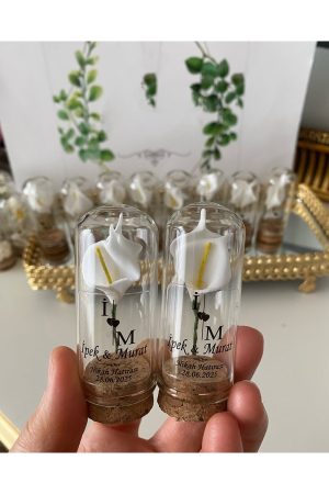 Cam Fanus Kardelen Çiçek ve Fıstık Şekerli Nikah, Söz, Nişan Hediyelik - 50 Adet
