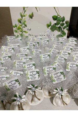 Deniz Kabuğu Fıstık Şekerli Nikah, Söz, Nişan Hediyelik - 50 Adet