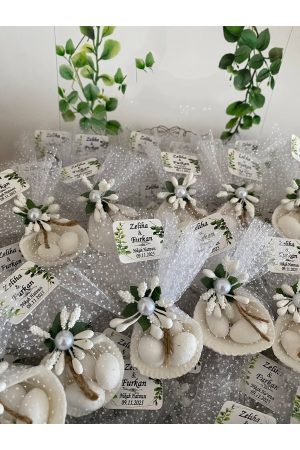 Deniz Kabuğu Fıstık Şekerli Nikah, Söz, Nişan Hediyelik - 50 Adet