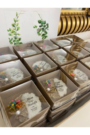 Çiçekli Epoksi Magnet Kutulu Nikah, Söz, Nişan Hediyelik - 50 Adet