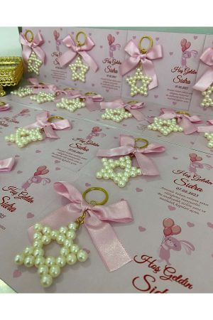 İnci Yıldız Anahtarlık Bebek, Nikah, Söz, Nişan Hediyelik - 50 Adet
