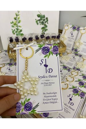 İnci Yıldız Anahtarlık Bebek, Nikah, Söz, Nişan Hediyelik - 50 Adet
