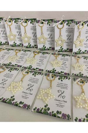 İnci Yıldız Anahtarlık Bebek, Nikah, Söz, Nişan Hediyelik - 50 Adet