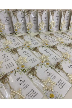 İnci Yıldız Anahtarlık Bebek, Nikah, Söz, Nişan Hediyelik - 25 Adet