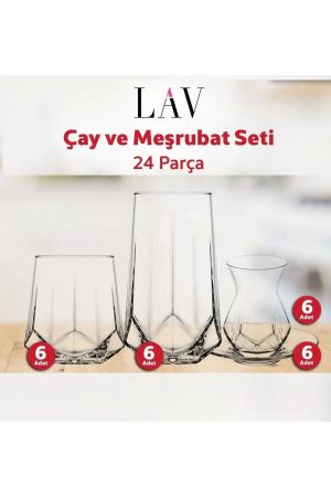 ALYA Set 24 Parça Meşrubat Bardağı ve Çay Bardağı Seti