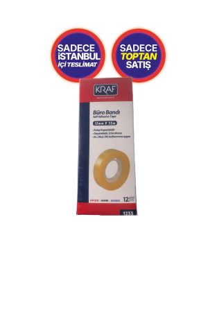 Kraf Büro Bandı 12'li Paket | 12mm x 33m Şeffaf ve Dayanıklı Bant