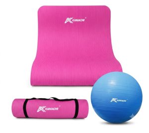 Kamachi Profesyonel Pilates Seti - Pembe Pilates Minderi Matı & Mavi Pilates Topu Combo Set