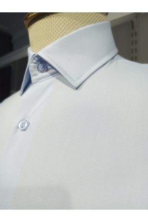 Mavi Pamuklu Saten Slim Fit Erkek Gömlek