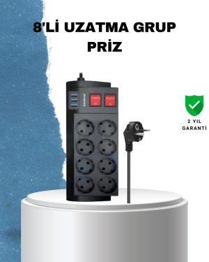 2 Metre Güçlü Çoklu Priz 8 Soket